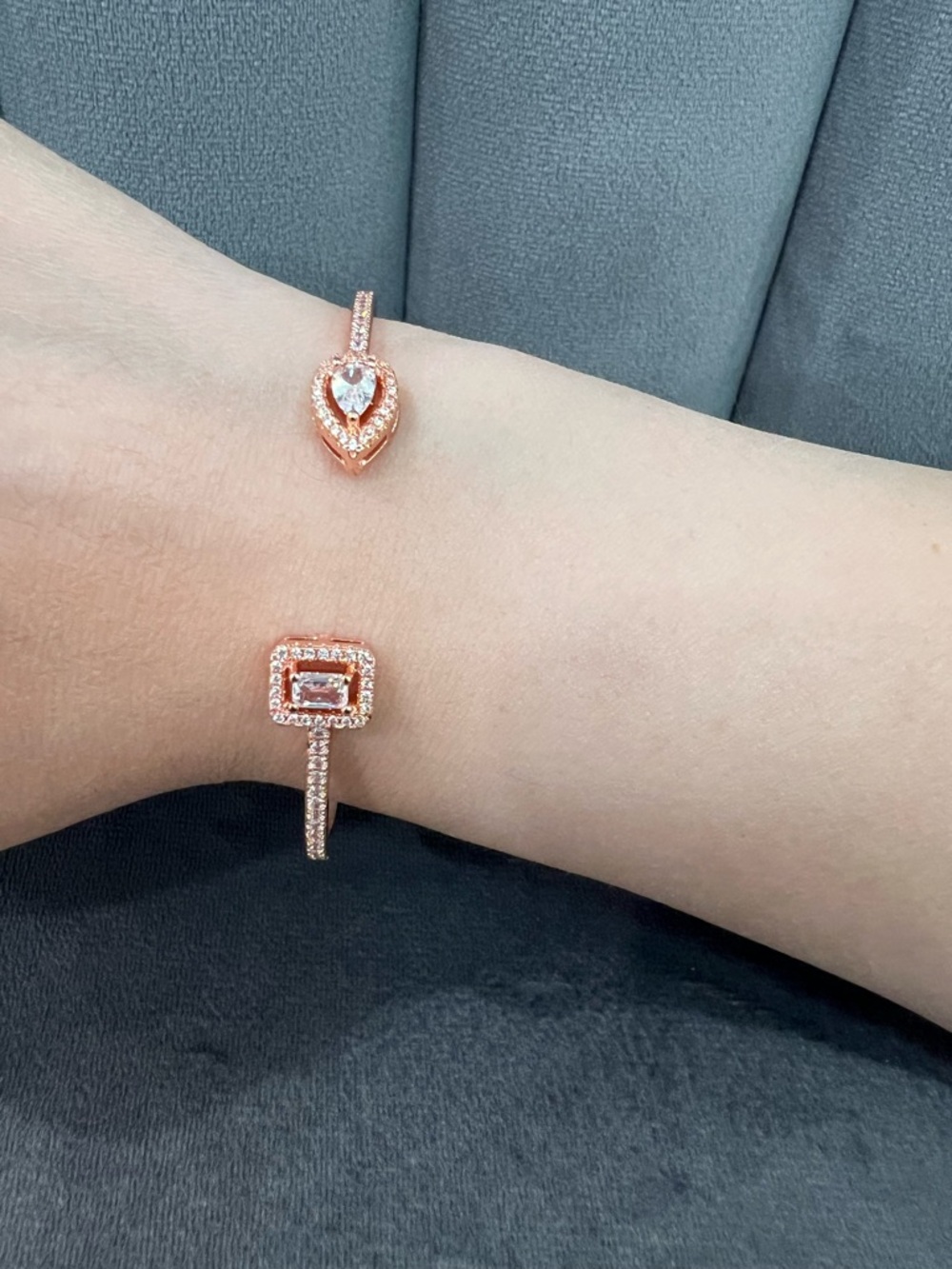 Rose Gold Open Cuff Bracelet with Pink Crystal Accents